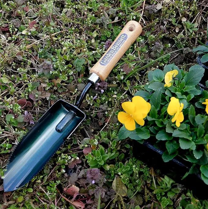 Garden Helper Narrow Garden Trowel Hand Tool, Garden Shovel Serrated Edge for Planting and Transplanting, Heavy Duty Japanese Steel Blade, Wood Handle, Made in Japan by GreenHaven Gardens