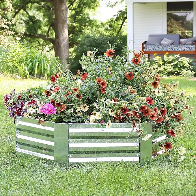 Sunnydaze 11.75" H Raised Metal Garden Bed - Galvanized Raised Garden Bed Outdoor for Vegetables and Flowers - Silver - Hexagon by GreenHaven Gardens