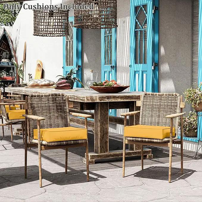 Patio Chair Cushions 18.5 X 16 X 4 Inch Waterproof Outdoor Seat Cushions for Patio Furniture, Outdoor Sofa Couch Pads with Ties & Handle, Set of 2, Yellow by GreenHaven Gardens
