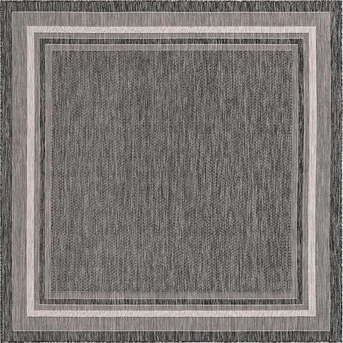 Unique Loom Outdoor Border Collection Area Rug - Soft Border (7' 10" Square, Black/ Ivory) by GreenHaven Gardens