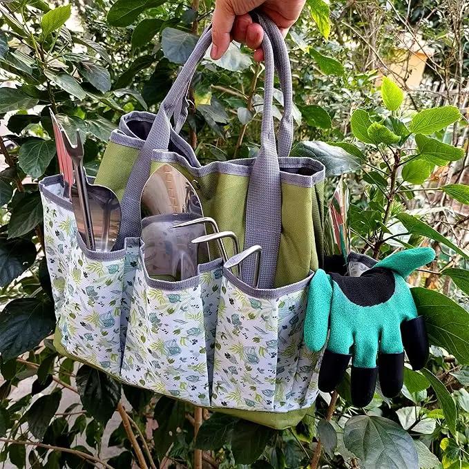 Gardening Tools – 42 Piece Premium Gardening Tool Set,Heavy Duty Hand Tools with Fashion Garden Tools Organizer Handbag,Rust-Proof Gardening Tool Kit, Ideal Gardening Gifts for All (Green Floral) by GreenHaven Gardens