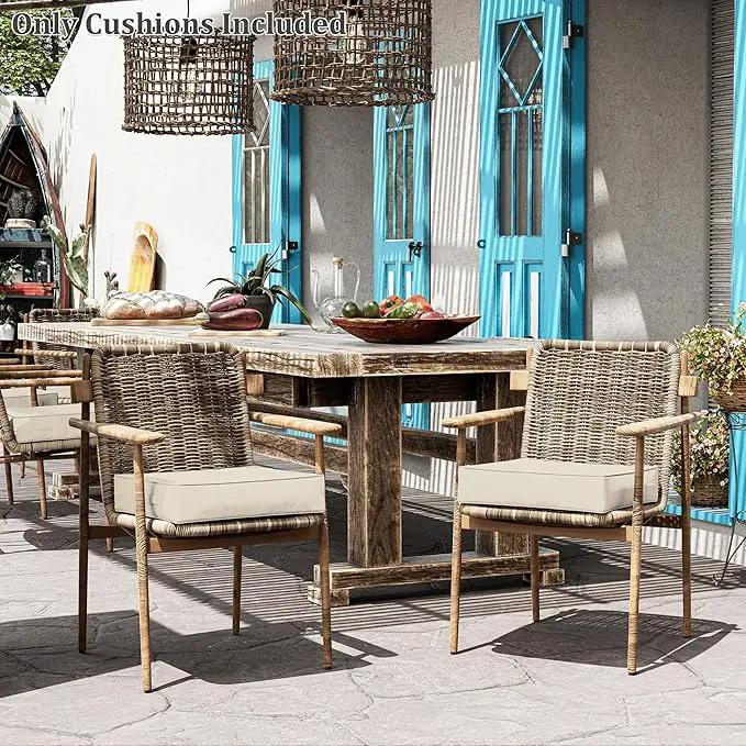Patio Chair Cushions 19 X 19 X 4 Inch Waterproof Outdoor Seat Cushions for Patio Furniture, Outdoor Sofa Couch Pads with Ties & Handle, Set of 2, Cream by GreenHaven Gardens