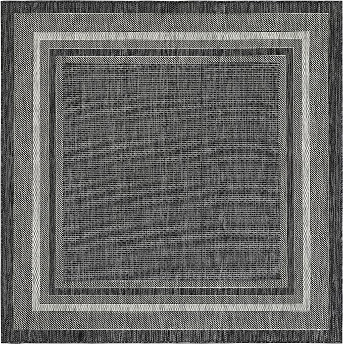 Unique Loom Outdoor Border Collection Area Rug - Soft Border (6' 1" Square Black/Ivory) by GreenHaven Gardens