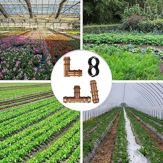 Irrigation Fittings Kit for 1/2 Inch Tubing Include 8 Tees, 8 Couplings, 8 Elbows and 8 End Cap Plugs Drip Irrigation Barbed Connectors, Drip Line Connectors Set by GreenHaven Gardens
