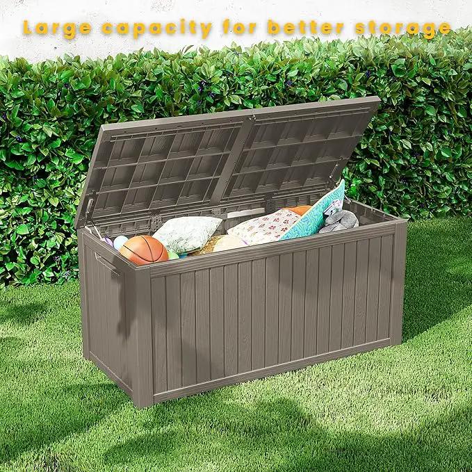 150 Gallon Outdoor Storage Box Waterproof Lockable Resin Deck Box Large, Patio Storage Bin for Pool Accessories Cushion Furniture, Garden Tools, UV-Resistant Outside Delivery Grey by GreenHaven Gardens