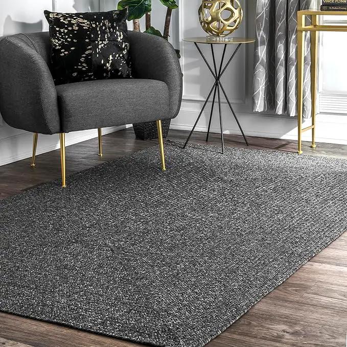 nuLOOM 4' x 6' Solid Hand Braided Indoor/Outdoor Area Rug, Pet-Friendly, High Traffic, Weather Resistant, for Patio, Balcony, Bedroom, Living, Dining Room, Wynn Charcoal by GreenHaven Gardens
