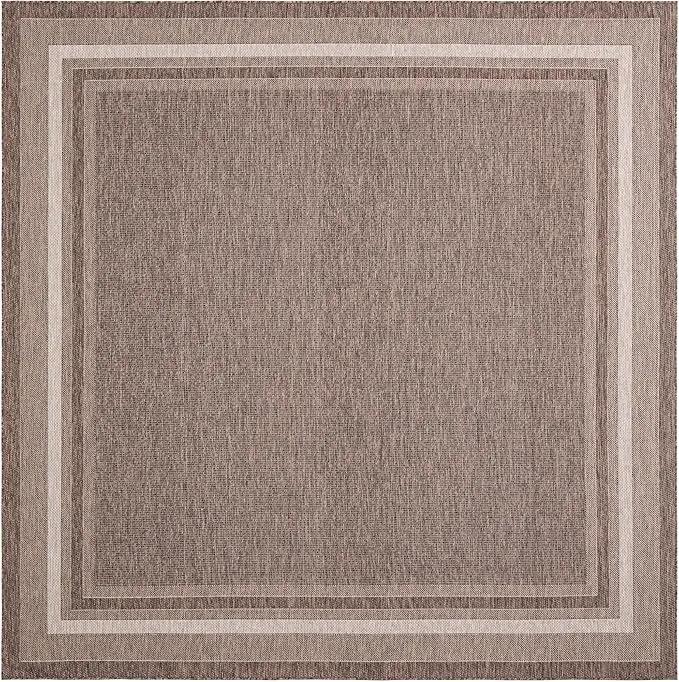 Unique Loom Outdoor Border Collection Area Rug - Soft Border (10' Square Brown/Ivory) by GreenHaven Gardens