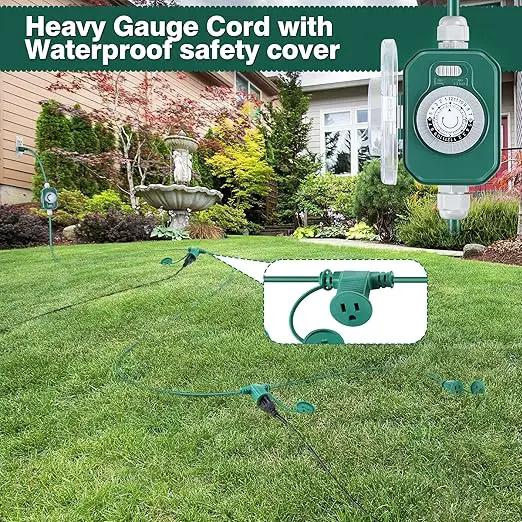 Feekoon 40 FT Extension Cord Splitter with Timer and 3 Outlet Plug, 16awg SJTW Outdoor Extension Cord with Multi Outlet Safety Cover for Holiday Lights Garden Patio Christmas Outdoor Decorations by GreenHaven Gardens