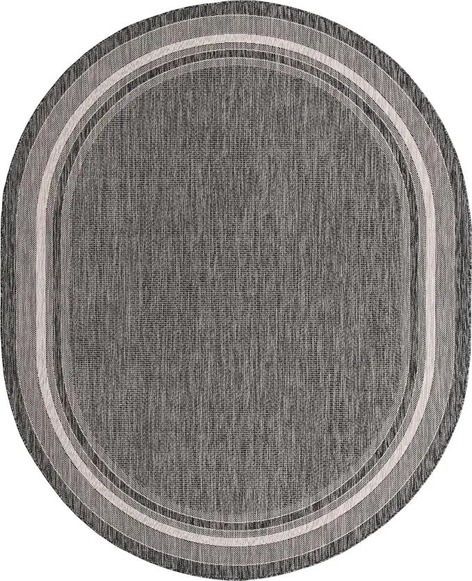 Unique Loom Outdoor Border Collection Area Rug - Soft Border (7' 10" x 10' Oval, Black/ Ivory) by GreenHaven Gardens