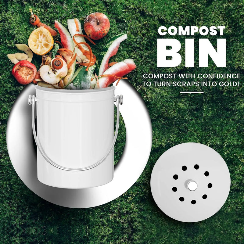 Utopia Kitchen Compost Bin for Kitchen Countertop, 1.3 Gallon Compost Bucket for Kitchen with Lid, Includes 1 Spare Charcoal Filter (White) by GreenHaven Gardens