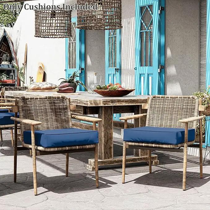 Patio Chair Cushions 24 X 24 X 5 Inch Waterproof Outdoor Seat Cushions for Patio Furniture, Outdoor Sofa Couch Pads with Ties & Handle, Set of 2, Blue by GreenHaven Gardens