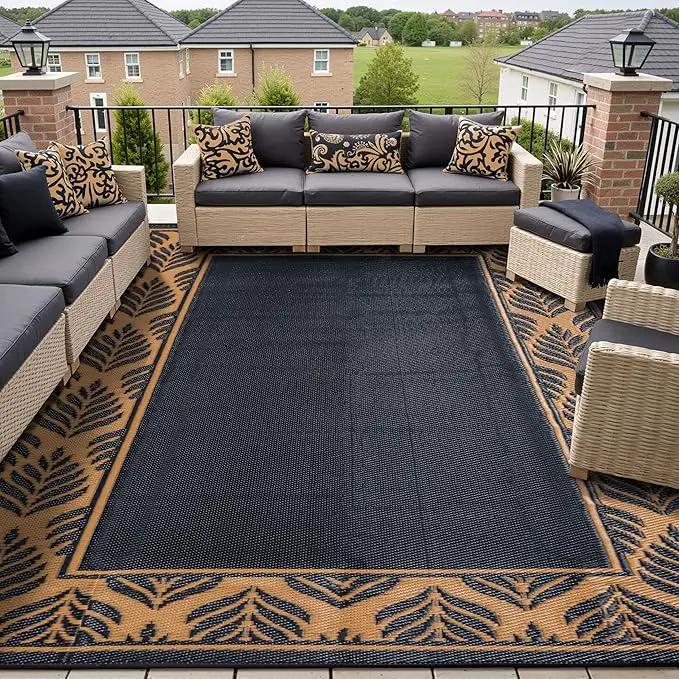 8x10 Patio Waterproof Outdoor Rug Outrside Camping Carpet RV Area Rug Reversible Brown Rugs for Deck Entryance Porch Picnic Balcony Beach by GreenHaven Gardens