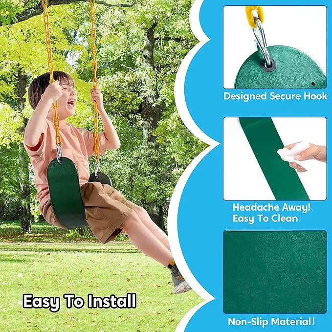 TURFEE 3 Pack Green Swing Seats Heavy Duty with 66" Chain, Swing Set Accessories Replacement with Snap Hooks for Kids Outdoor Play Playground, Trees, Backyard (Limit 300lb) by GreenHaven Gardens