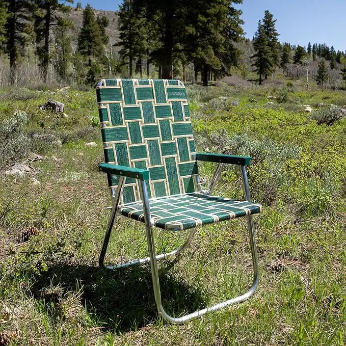 Lawn Chair USA Folding Aluminum Outdoor Patio Lawn Chair | Heavy-Duty Webbed Chairs for Camping, Sports, Beach, Yard & Tailgating | Lightweight Portable | Classic - Charleston Green with Green Arms by GreenHaven Gardens