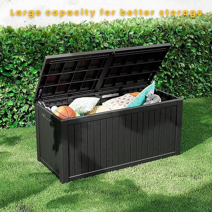 200 Gallon Outdoor Storage Box Waterproof Lockable Resin Deck Box Large, Patio Storage Bin for Pool Accessories Cushion Furniture, Garden Tools, UV-Resistant Outside Delivery Black by GreenHaven Gardens