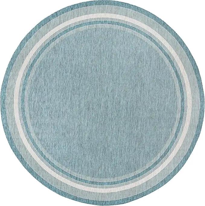 Unique Loom Outdoor Border Collection Area Rug - Soft Border (13' Round, Teal/ Ivory) by GreenHaven Gardens