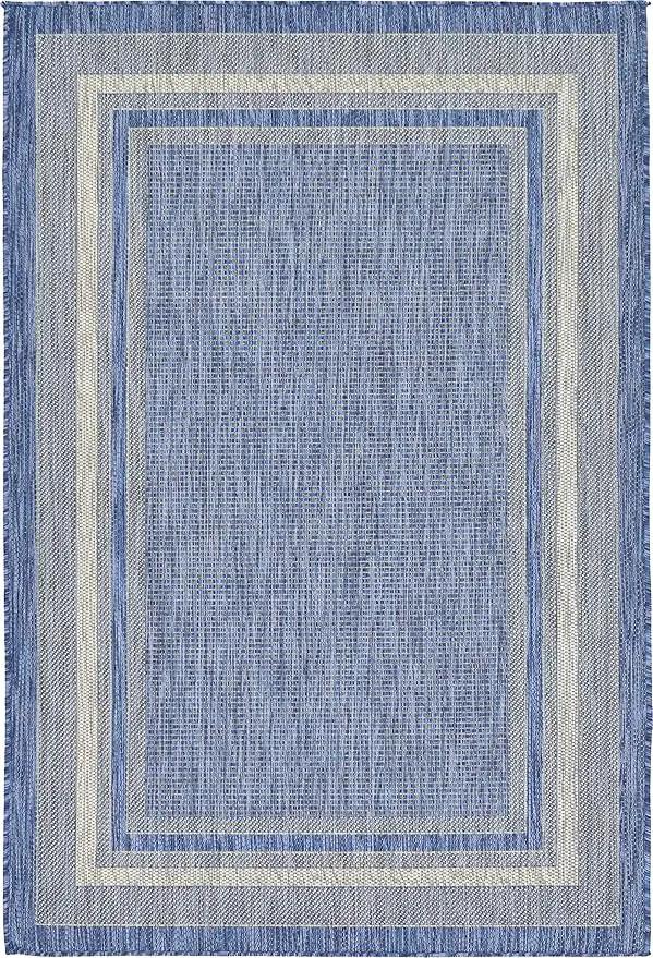 Unique Loom Outdoor Border Collection Area Rug - Soft Border (4' 1" x 6' 1" Rectangle, Blue/ Ivory) by GreenHaven Gardens