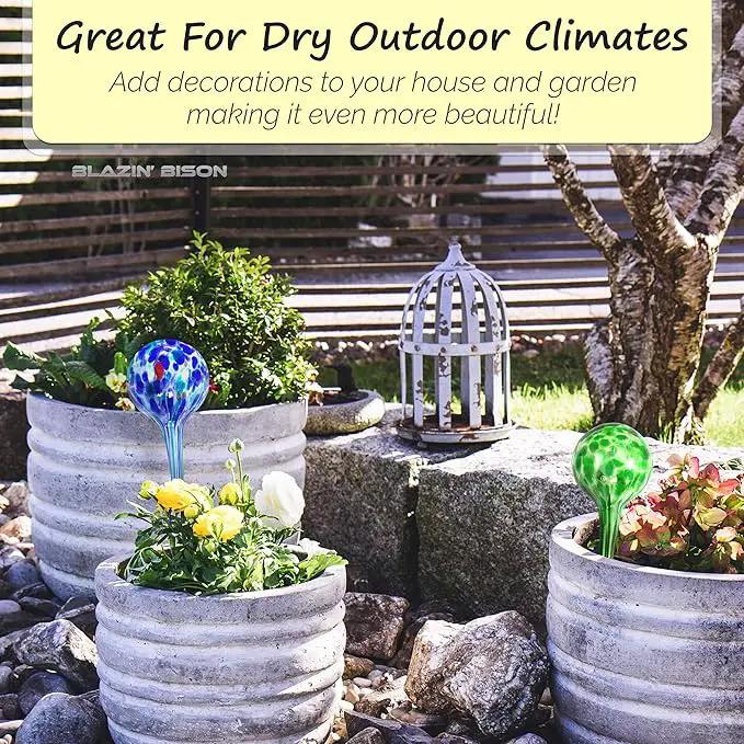 Blazin' Bison Self Watering Bulbs for Plants | Automatic Vacation House Plant Water Globes | Decorative Hand-Blown Glass Aqua Globe | 2pc Deluxe Set (Large) by GreenHaven Gardens