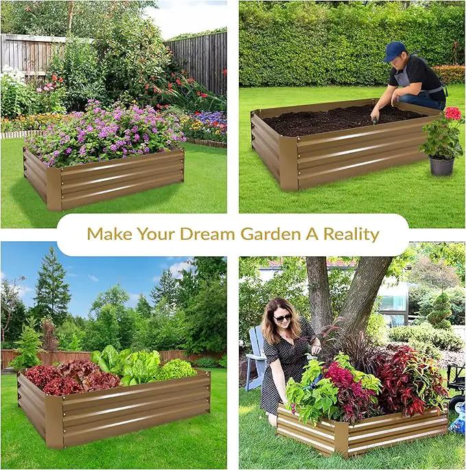 Sunnydaze 11.75" H Raised Metal Garden Bed - Galvanized Raised Garden Bed Outdoor for Vegetables and Flowers - Brown - 4' x 3' Rectangle by GreenHaven Gardens