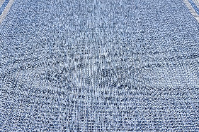 Unique Loom Outdoor Border Collection Area Rug - Soft Border (8' x 11' 4" Rectangle, Blue/ Ivory) by GreenHaven Gardens