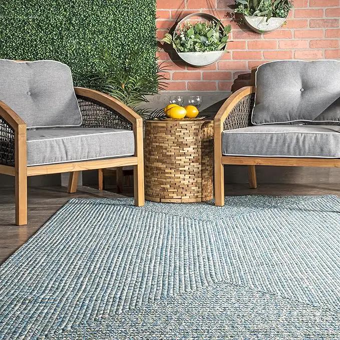 nuLOOM 8' x 10' Solid Hand Braided Indoor/Outdoor Area Rug, Pet-Friendly, High Traffic, Weather Resistant, for Patio, Balcony, Bedroom, Living Room, Dining Room, Wynn Aqua by GreenHaven Gardens