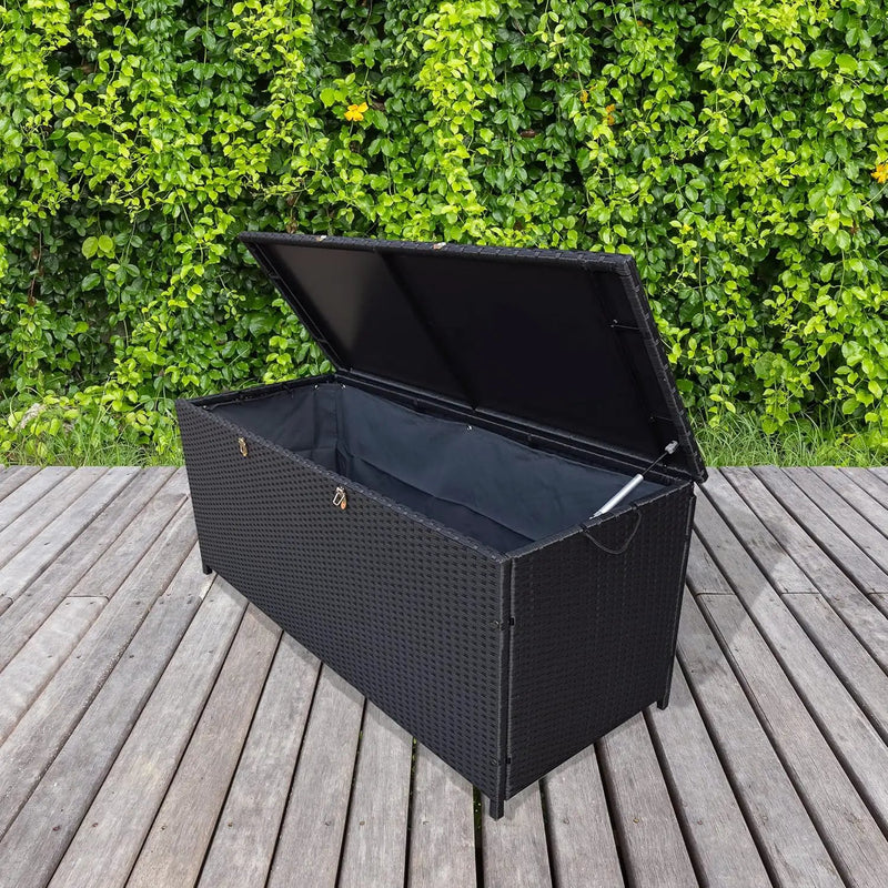 Oakland Living Dark Black Indoor and Outdoor Balcony Patio Deck Porch Pool 113 Gallon Wicker Storage Box Trunk Bin with Metal Frame by GreenHaven Gardens