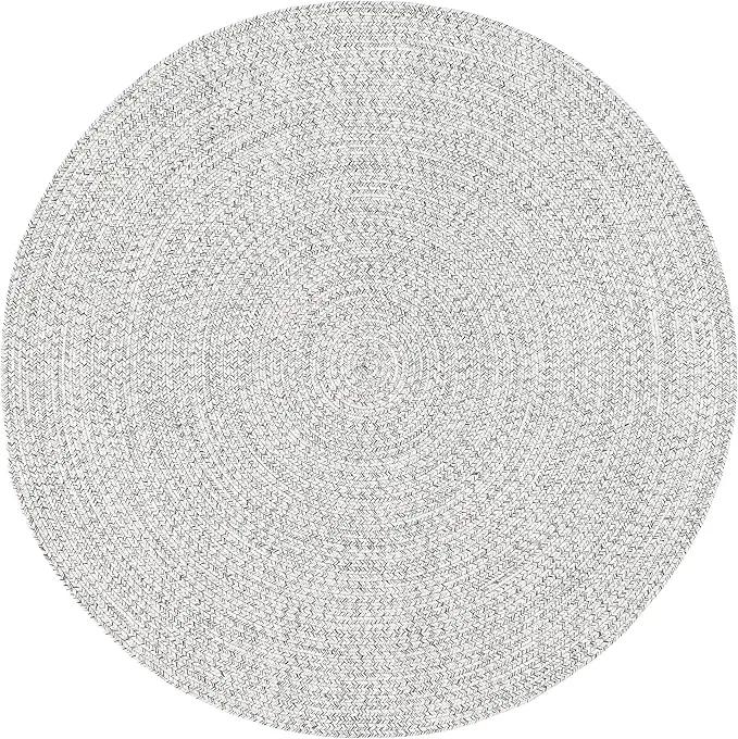 nuLOOM 8' Round Solid Hand Braided Indoor/Outdoor Area Rug, Pet-Friendly, High Traffic, Weather Resistant, for Patio, Balcony, Bedroom, Living, Dining Room, Wynn Ivory by GreenHaven Gardens