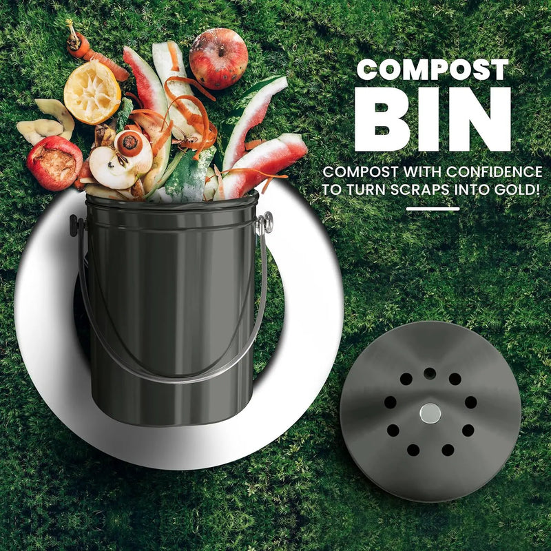 Utopia Kitchen Compost Bin for Kitchen Countertop, 1.3 Gallon Compost Bucket for Kitchen with Lid, Includes 1 Spare Charcoal Filter (Grey) by GreenHaven Gardens