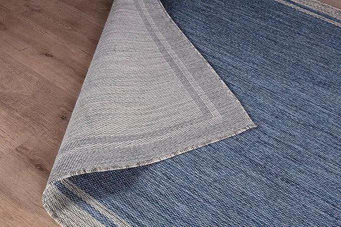 CAMILSON Outdoor Rug, 5x7 Bordered Navy Blue Gray Modern Area Rugs for Indoor and Outdoor Patios, Porches Waterproof Washable Porch Deck Outside Carpet (Bordered Navy, 5 x 7) by GreenHaven Gardens