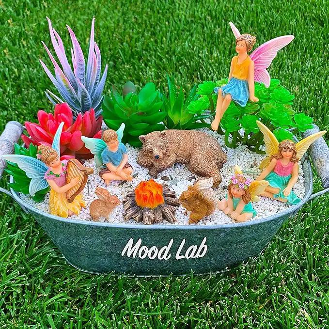 Mood Lab Fairy Garden - Miniature Fairies Figurines Accessories - Camping Kit of 9 pcs - Set for Outdoor or House Decor by GreenHaven Gardens