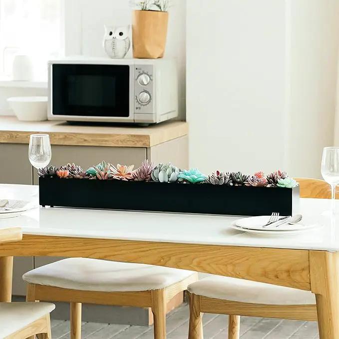 DR&Co Modern Rectangle Planter Box - 32" Metal Planter Ideal for Long Succulent, Rectangular Box for Table or Window Sill, Trough for Indoor Window, Black by GreenHaven Gardens
