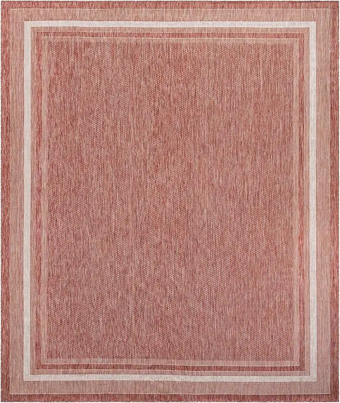 Unique Loom Outdoor Border Collection Area Rug - Soft Border (10' x 13' 1" Rectangle Rust Red/Ivory) by GreenHaven Gardens