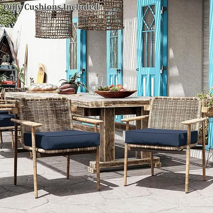 Patio Chair Cushions 24 X 24 X 5 Inch Waterproof Outdoor Seat Cushions for Patio Furniture, Outdoor Sofa Couch Pads with Ties & Handle, Set of 2, Navy Blue by GreenHaven Gardens