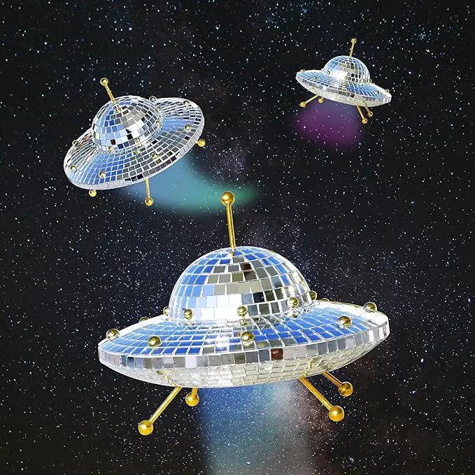 UFO Disco Ball Silver Disco Ball Decor Disco Spaceship Retro Reflective Décor Mirror Decorations for Home,Party,Garden,Handmade Gift (8 * 6inch) by GreenHaven Gardens