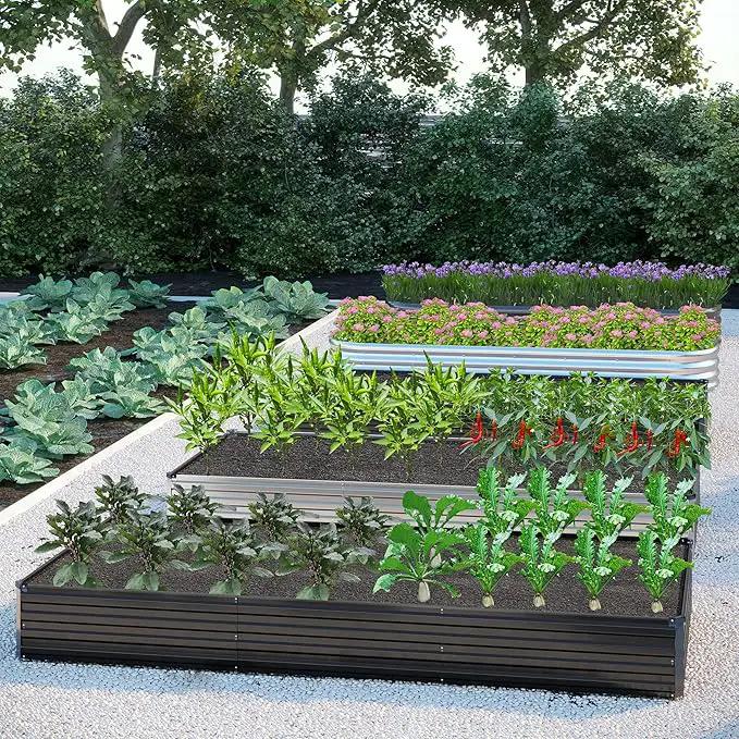 12x4x1FT Galvanized Raised Garden Bed Kit,Vegetable Boxes-Rectangle Metal Flower Box,Large Planter Raised Beds Outdoor Garden for Planting,Fruit,Herb-Black by GreenHaven Gardens