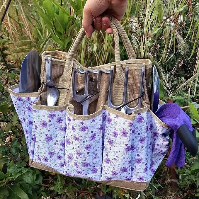 Gardening Tools – 42 Piece Premium Gardening Tool Set,Heavy Duty Hand Tools with Fashion Garden Tools Organizer Handbag,Rust-Proof Gardening Tool Kit, Ideal Gardening Gifts for Women((Purple Floral) by GreenHaven Gardens