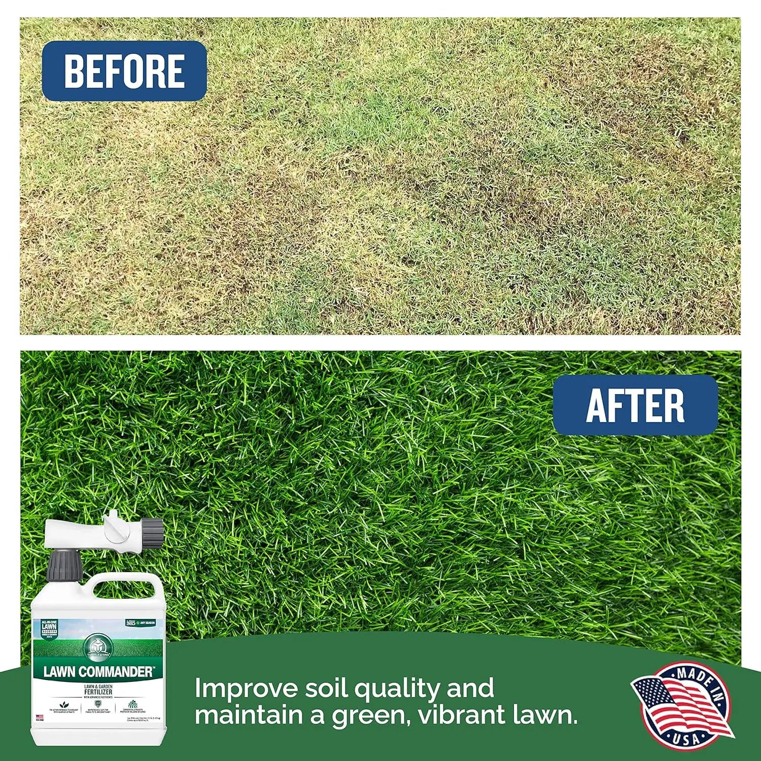 Turf Titan Lawn Commander – All-in-One Lawn Booster and Fertilizer (32 oz) – Peak Growth & Green Grass for All Seasons – Tri-Action Nitrogen Tech - Hose End Lawn Sprayer – Covers up to 8,000 Sq Ft by GreenHaven Gardens