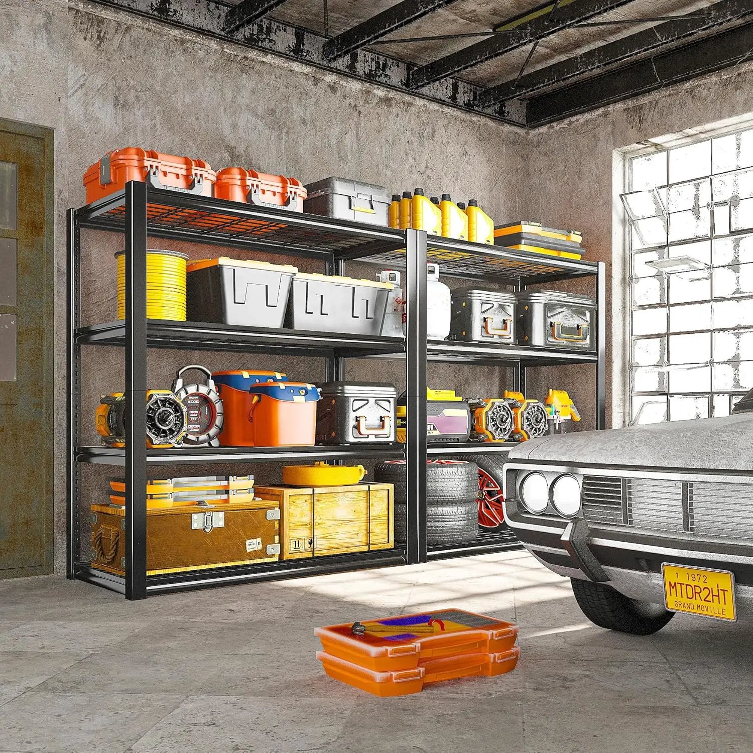 REIBII 40" W Garage Shelving 2240 LBS Storage Shelves Adjustable Heavy Duty Shelving 4 Tier Metal Shelves for Storage 59.5"H Metal Shelf for Pantry Basement Warehouse 40"W × 19.5"D × 59.5"H, 4 Pack by GreenHaven Gardens