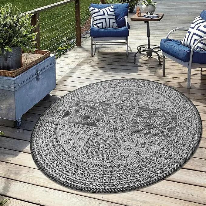 Keen Home Design Terrace Outdoor Round Rug - 5ft Round Washable Indoor/Outdoor Rug for Patio, Kitchen, Balcony, Beach, Garden, Deck and Porch, Size: 5'3" Round by GreenHaven Gardens
