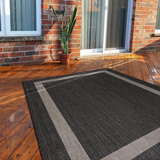 CAMILSON Outdoor Rug 9x12, Large Modern Outside Rugs for Patios Porches Waterproof Durable Washable Non-Shedding, Easy-to-Clean Indoor Outdoor Area Carpet (9 x 12, Bordered - Dark Gray/Light Gray) by GreenHaven Gardens