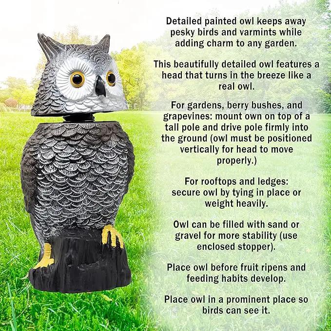 Galashield Owl Decoy to Scare Birds Away Scarecrow Fake Owl with Rotating Head 15" Tall by GreenHaven Gardens