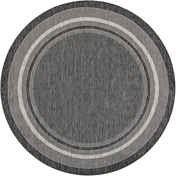 Unique Loom Outdoor Border Collection Area Rug - Soft Border (6' 1" Round Black/Ivory) by GreenHaven Gardens