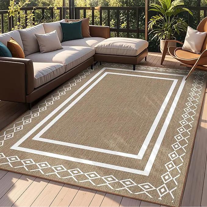 Outdoor Patio Rug, Outside Rectangular Carpet, Moroccan Geometric Rugs, Washable Large Indoor Outdoor Rug Mats for RV, Picnic, Backyard, Deck, Balcony, Porch, Beach 5'x8' by GreenHaven Gardens