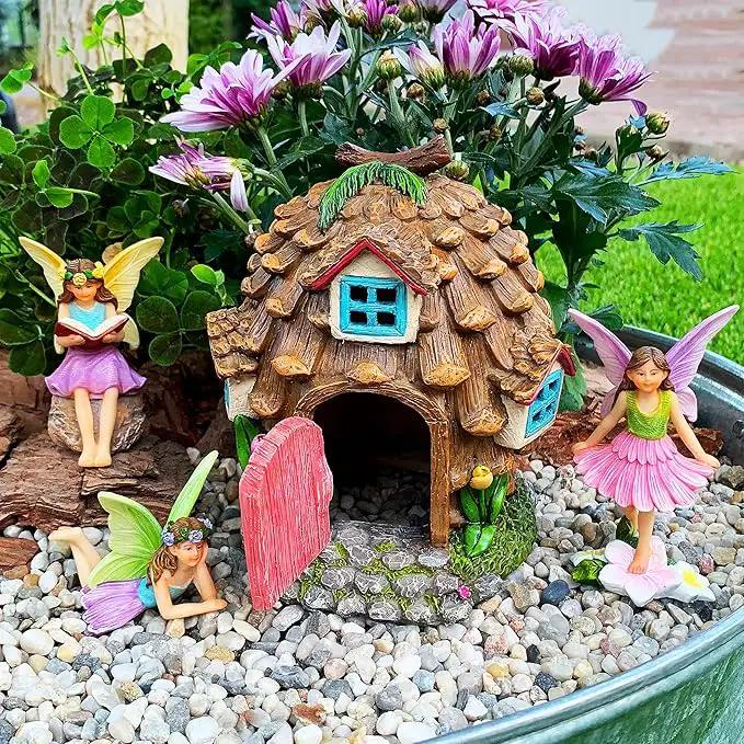Mood Lab Fairy Garden - Pinecone Fairy House Kit of 4 pcs - Miniature Figurines & Accessories Set - Outdoor or House Decor by GreenHaven Gardens