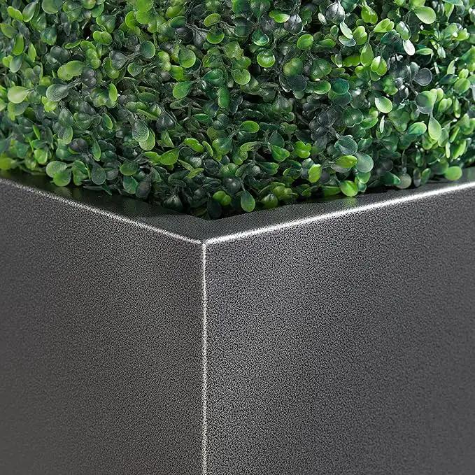Metallic Heavy Tall Outdoor/Indoor Planter Box, Seamless Metal Planter, Rectangular, 14”Lx14”Wx30”H, 25 Pounds, Dark Gray, No Assembly, 1 Pack by GreenHaven Gardens
