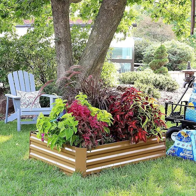 Sunnydaze 11.75" H Raised Metal Garden Bed - Galvanized Raised Garden Bed Outdoor for Vegetables and Flowers - Brown - 4' x 3' Rectangle by GreenHaven Gardens