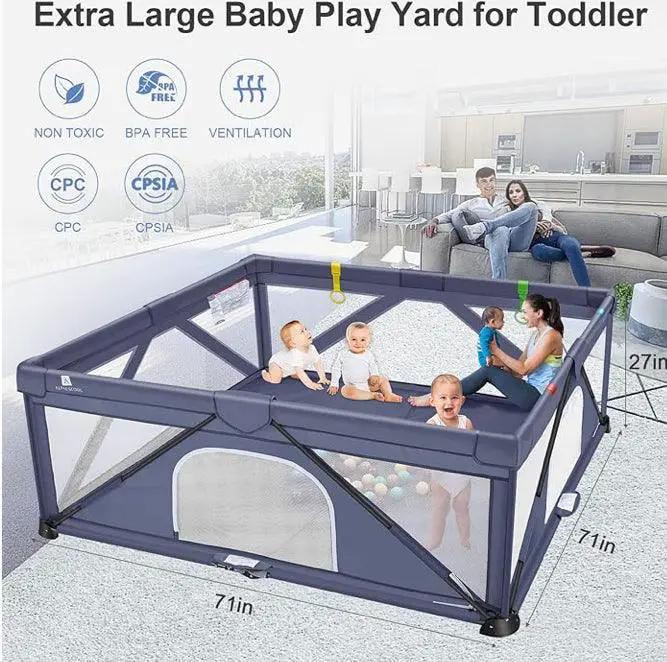 Foldable Baby Gate Playpen, 71"x71"(35 sq. ft Space), Extra Large Playards for Toddler, Kids Activity Center for Home Travel by Selzalot