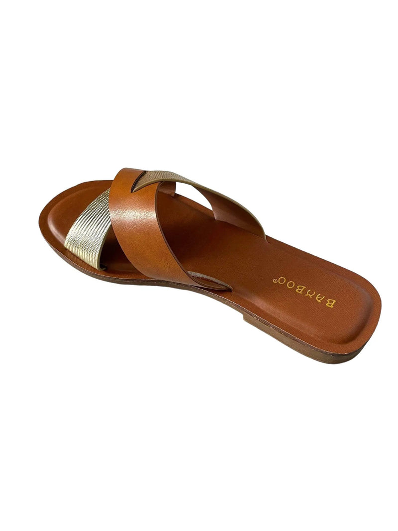 Bamboo Finest-17 Slip on Women's Cross Strap Sandals by Selzalot
