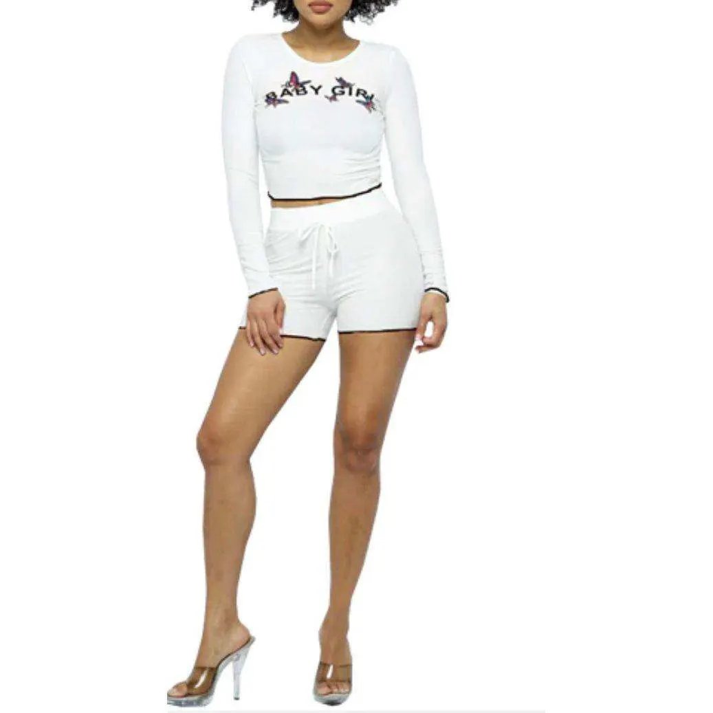 BABY GIRL PRINT RIBBED SHORT SET by Selzalot