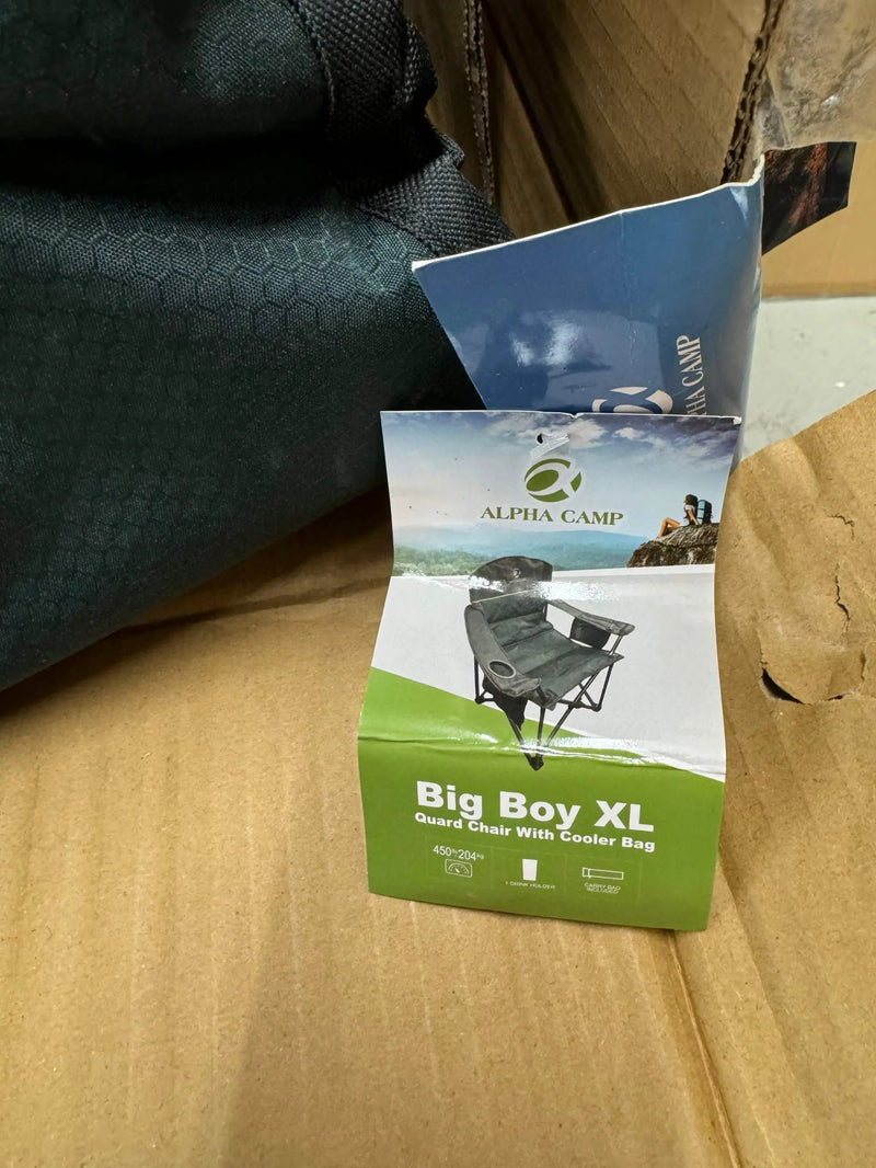 ALPHA CAMP Oversized Heavy Duty Lawn Chair with Cooler Bag Support 450 LBS Steel Frame Camping Folding Collapsible Padded Quad Lumbar Back Arm Chair f by Selzalot